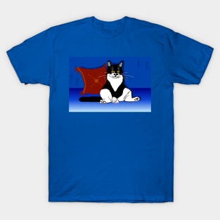 Cute Tuxedo Cat sitting down relaxing.  Copyright TeAnne T-Shirt